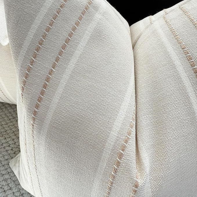 Hckot Hand Made Decorative Khaki Pillow Covers 18x18 Striped Throw Pillows - Image 6
