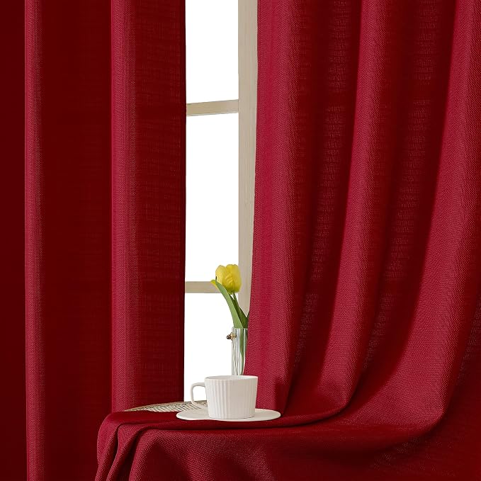Chyhomenyc Christmas Red Curtains 63 Inch Length 2 Panels, Faux Linen Textured - Image 7