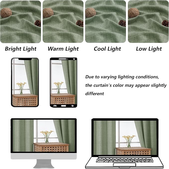 Chyhomenyc Green Valance for Windows, Light Filtering Faux Linen Slub Textured - Image 3