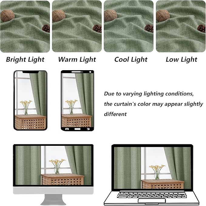 Chyhomenyc Green Valance for Windows, Light Filtering Faux Linen Slub Textured - Image 3