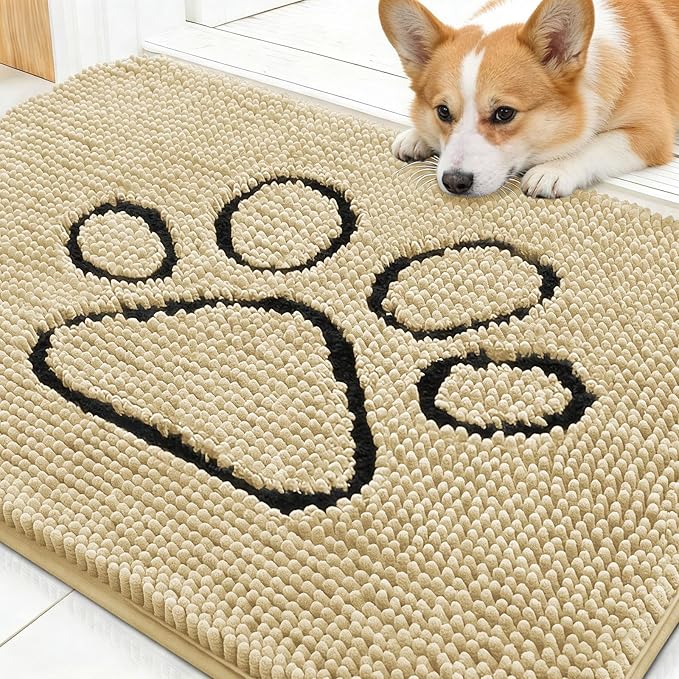OLANLY Dog Door Mat for Muddy Paws 30x20, Paw Print Design, Absorbs Moisture by OLANLY