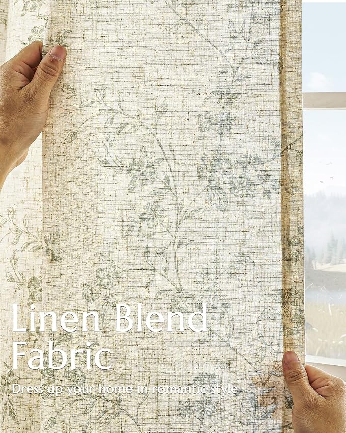 jinchan Linen Floral Curtains for Living Room 84 Inch Length Sage Green Printed - Image 4