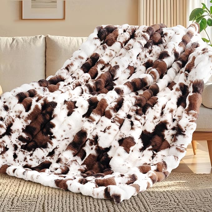 Touchat Cow Print Blanket for Couch, Faux Fur Throw Blanket, Super Heavy Warm - Image 3