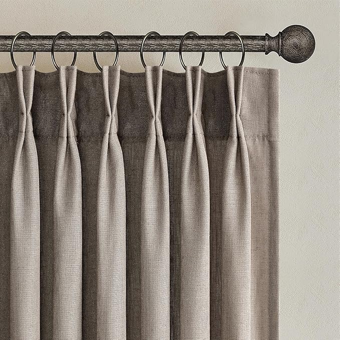 102 Inches Long Dark Flax Pinch Pleat Sheer Curtains by Topfinel