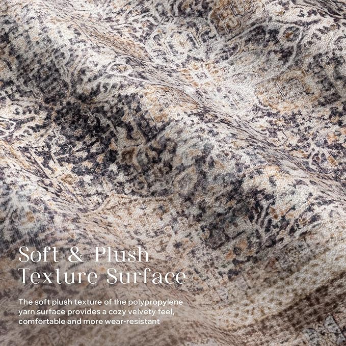 Phantoscope Washable Area Rug 4'x6' Non-Slip, Vintage Neutral Rugs - Image 3