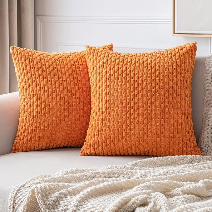 MIULEE Orange Throw Pillow Covers Soft Corduroy Decorative Set of 2 Boho by MIULEE