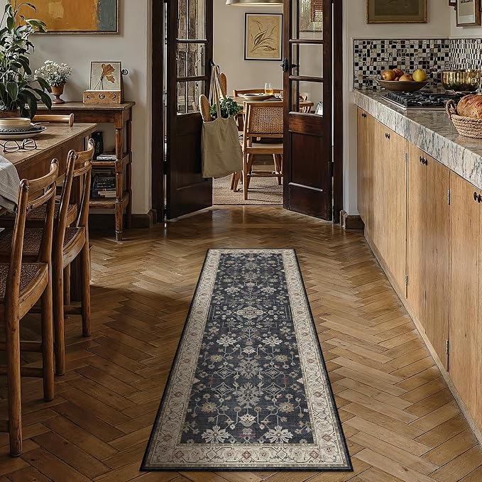 PureCozy Black 2x6 Runner Rug Washable Hallway Vintage Carpet Small Indoor - Image 4