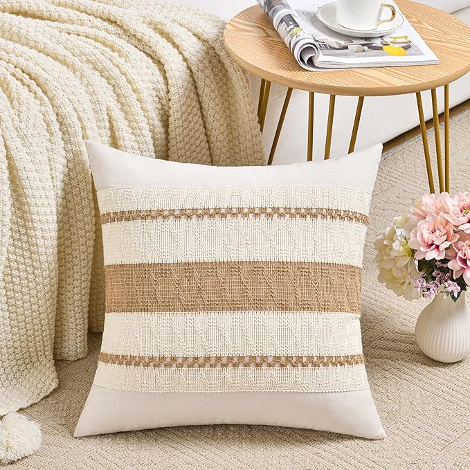 Fancy Homi Set of 1 Boho Neutral Euro Decorative Throw Pillow Cover 26x26 Inch by Fancy+Homi