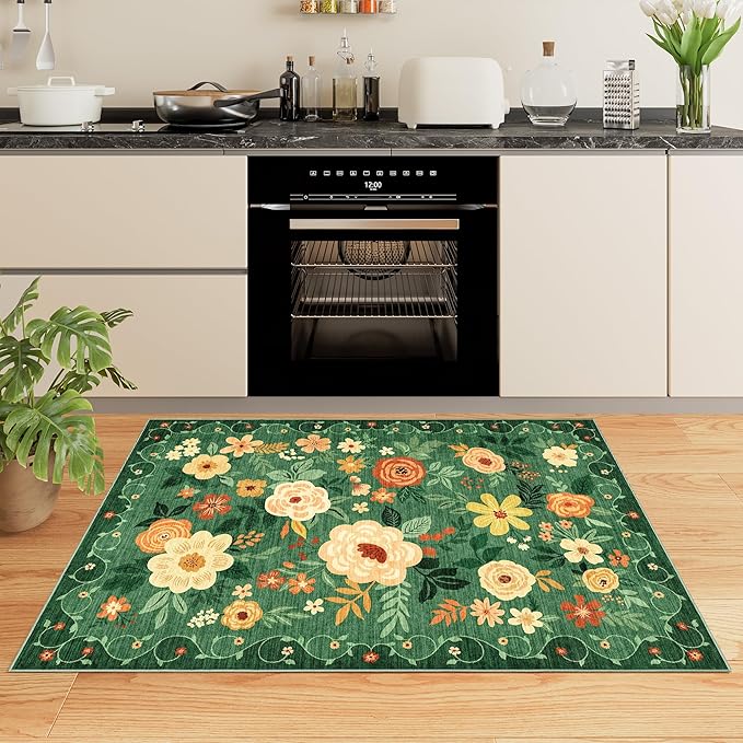 DUKINO 4x6 Area Rug, Lightweight Non Slip Washable Floral Rug, Indoor Low Pile - Image 3