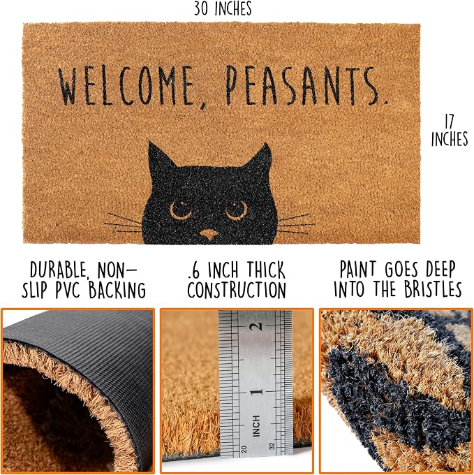 MAINEVENT Welcome Peasants Cat Doormat 30x17 Inch, Funny Black Cat Door Mat - Image 2