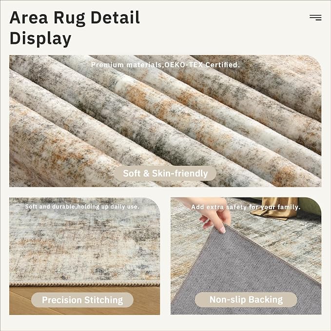 9x12 Area Rugs for Living Room, Non-Slip Machine Washable Vintage Rugs - Image 6
