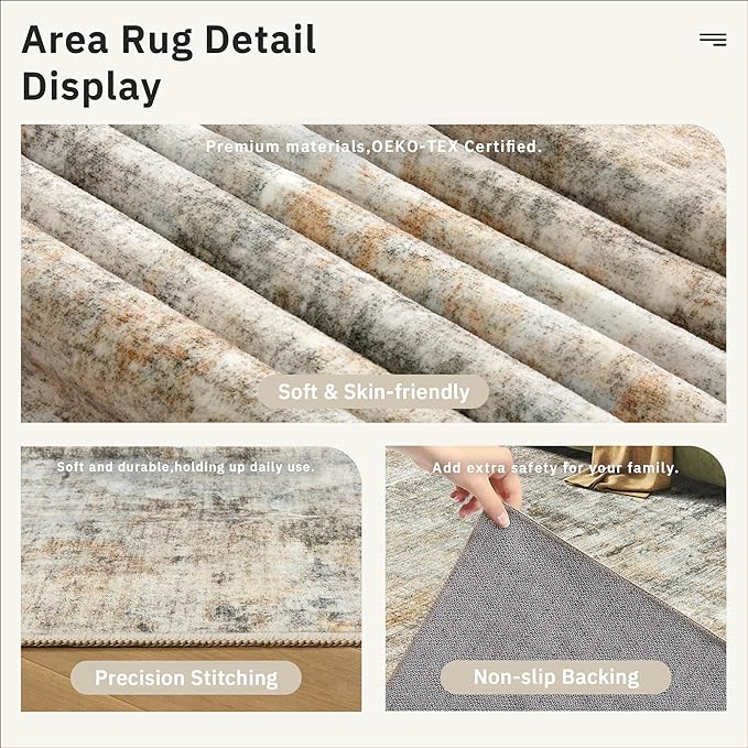 Abstract Rug 8x10 Large Living Room Rugs Neutral Modern Washable Area Rugs - Image 6
