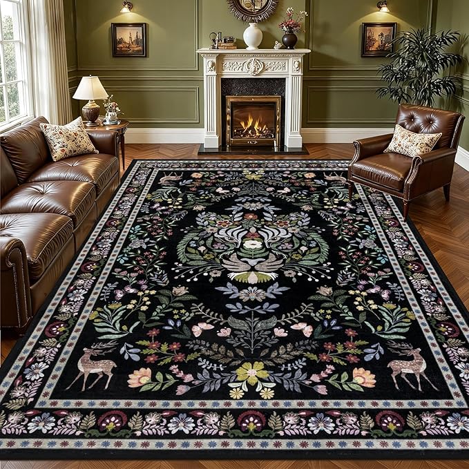 8x10 Area Rugs Living Room Rug: Vintage Washable Rug Floral Soft Carpet Indoor by EXPEDIX