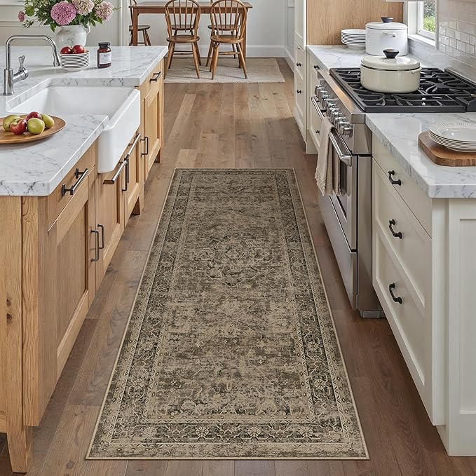PureCozy Hallway Runner Rug 2x5 Washable Brown Vintage Distressed Runner - Image 5