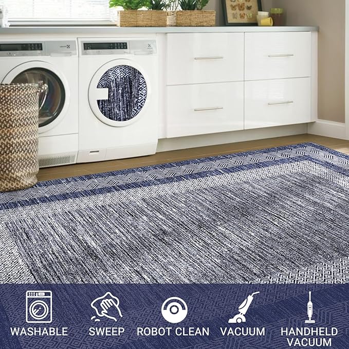 GarveeHome 2x6 Modern Bordered Runner Rug Soft Non Slip Runner Washable Non - Image 7
