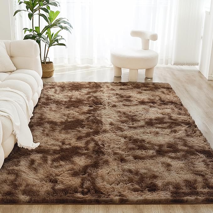 Litanika 8x10 Shag Area Rug for Living Room Bedroom, Tie-Dyed Brown High Pile - Image 2