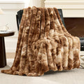 Cozy Bliss Deluxe Striped Rabbit Faux Fur Throw Blanket, Soft Fluffy Warm Plush by CozyBliss