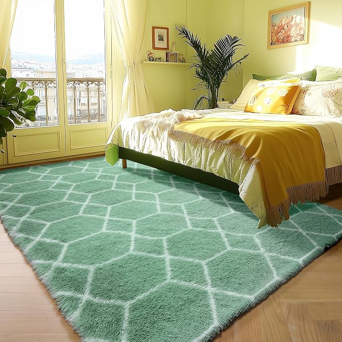 ONASAR Rugs for Living Room Bedroom, 5x8 Fluffy Sage Green and White Area Rug - Image 4