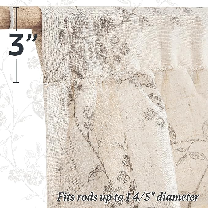 jinchan Ruffled Gray Floral Valance Curtain Shabbychic Linen Window Valance 18 - Image 7