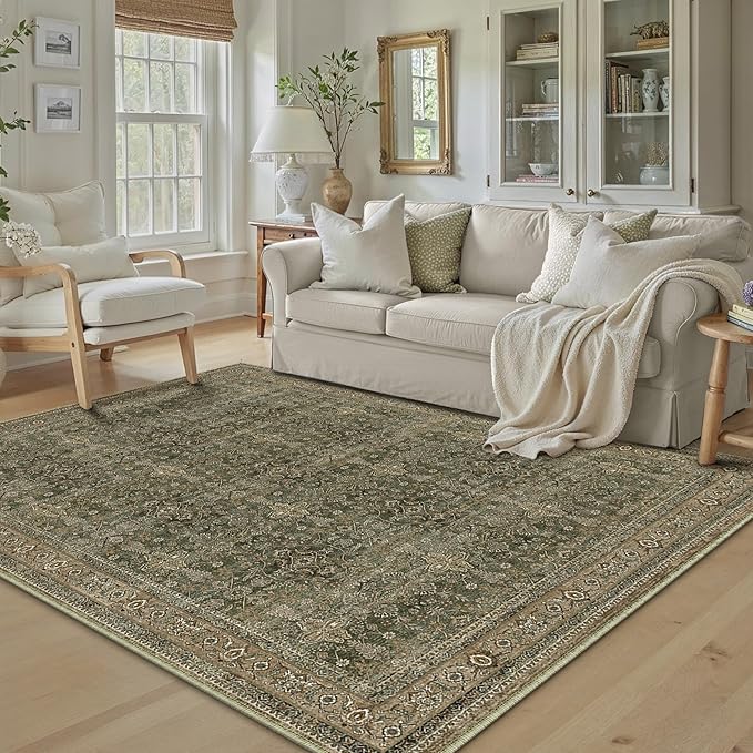 PureCozy Area Rug 5x7 Green Brown Washable Vintage Living Room Carpetb - Image 5