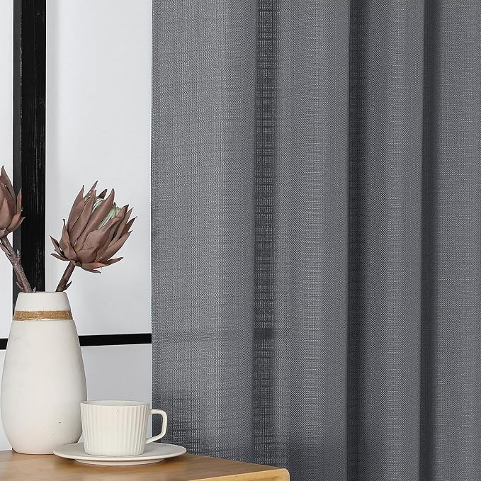 Gwine Dark Grey Valance for Windows, Light Filtering Faux Linen Textured - Image 8