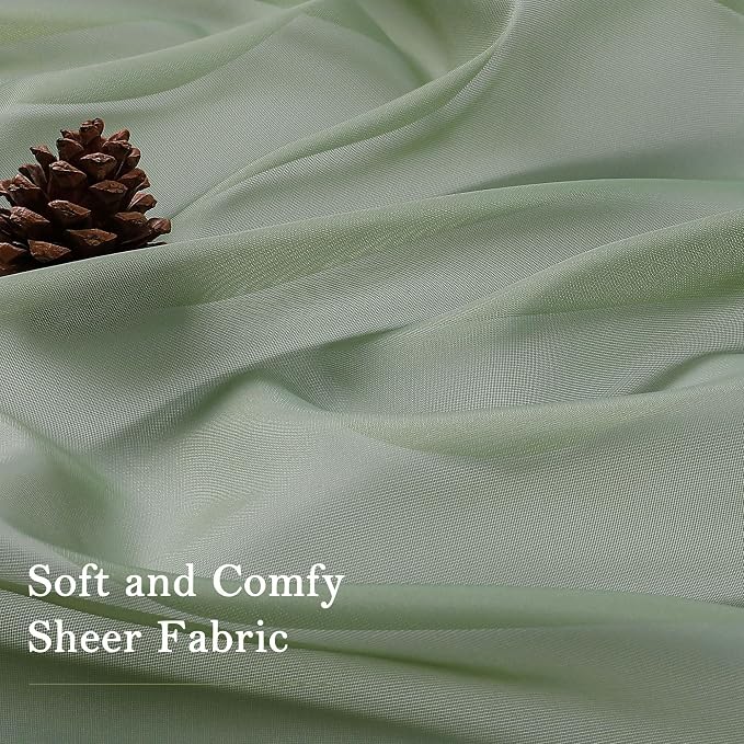 Lecloud Sage Green Sheer Curtains 90 Inches Long 2 Panels, Light Filtering Airy - Image 9