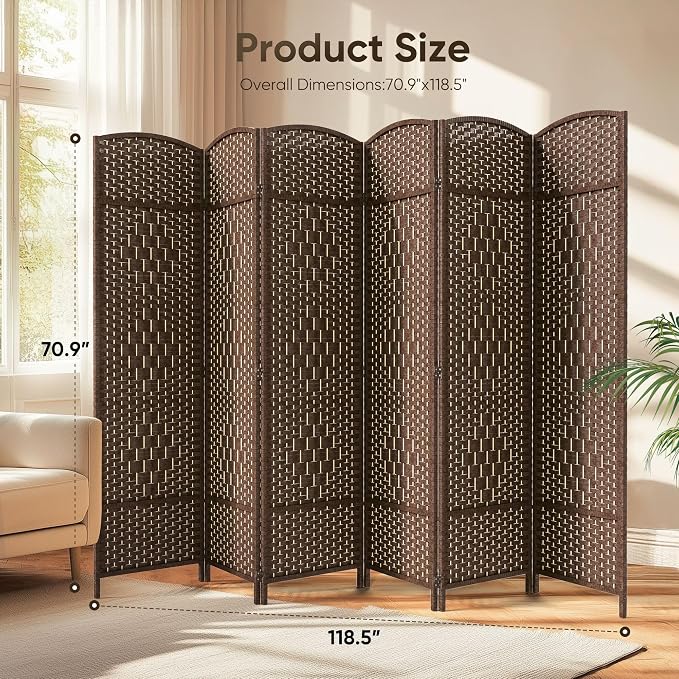 JOSTYLE Room Divider 6ft Tall Extra Wide Privacy Screen, 6-panel Folding - Image 2