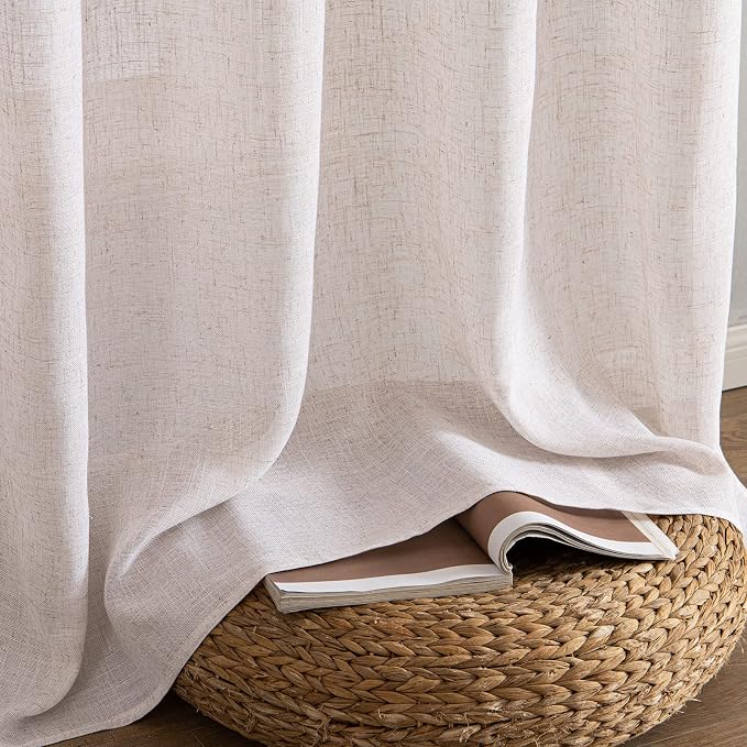 MIULEE Natural White Linen Curtains 96 Inch Long 2 Panels - Image 7