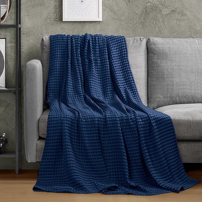 Utopia Bedding Navy 100% Cotton Waffle Blanket 300 GSM Soft Lightweight - Image 4