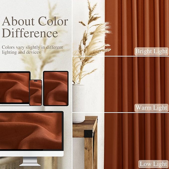 Nanspring Extra Long Curtains 132 inch Length 2 Panels Back Tab Terracotta - Image 4