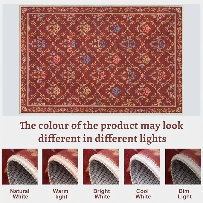 Tangsoo 5x7 Washable Area Rug, Non Slip Red Floral Indoor Rug, Soft Low Pile - Image 3