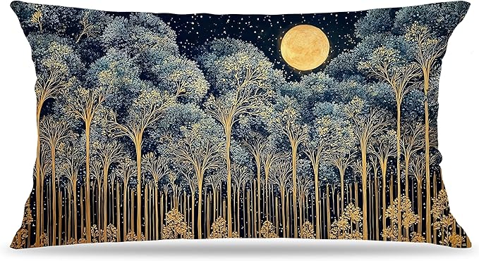 Rustic William Morris Night Forest Moon Decor Pillow Covers 12x20, Vintage Dark by Unknown