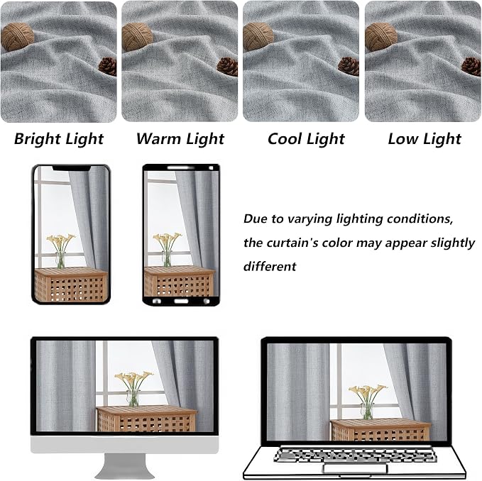 Chyhomenyc Gray Kitchen Curtains 24 Inch Length, Light Filtering Faux Linen - Image 3