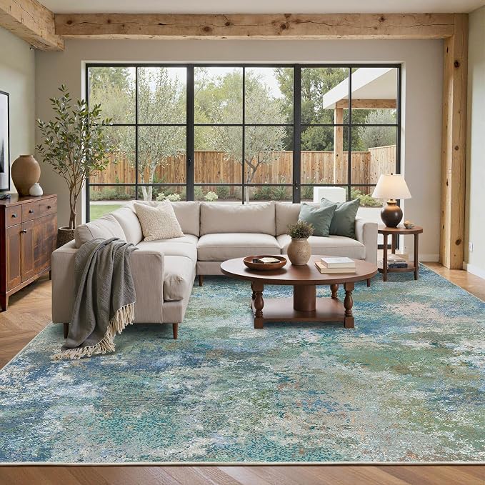 Area Rugs 9x12 for Living Room Bedroom, Modern Abstract Machine Washable Rug - Image 3