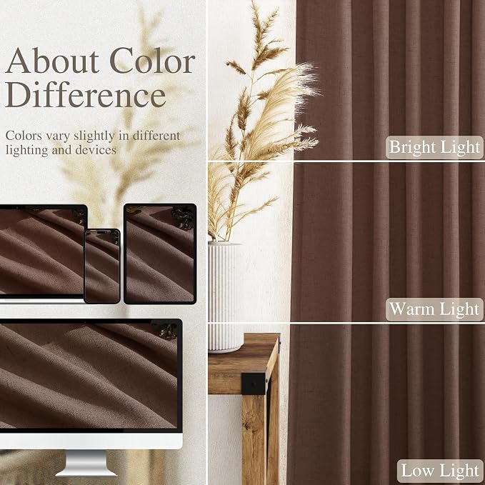 Nanspring Mocha Mousse Curtains 96 Inch Long 2 Panel Set Back Tab Rod Pocket - Image 3