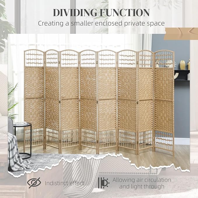 HOMCOM 8 Panel Room Divider, Folding Privacy Screen, 5.6' Room Separator - Image 6