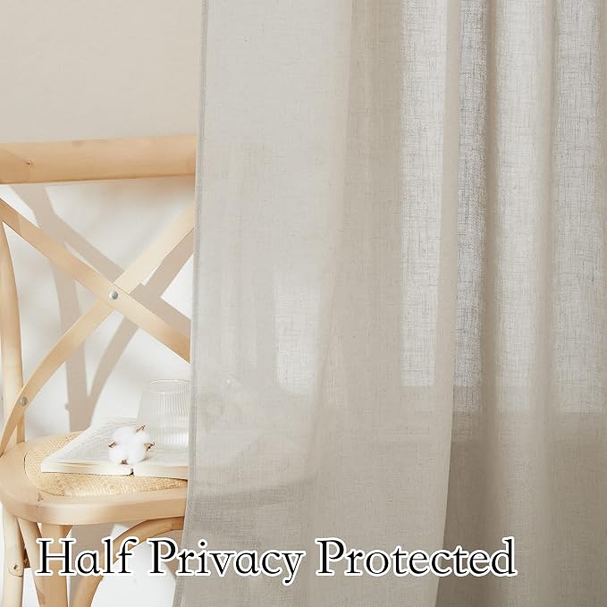 RYB HOME Extra Wide Semi Sheer Curtains, Back Tab Room Divider - Image 3