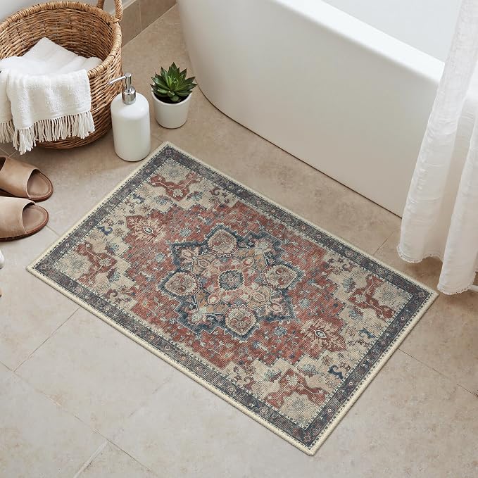 GENIMO Area Rug 2x3 Doormat, Machine Washable Low Pile Rugs, Small Retro - Image 3