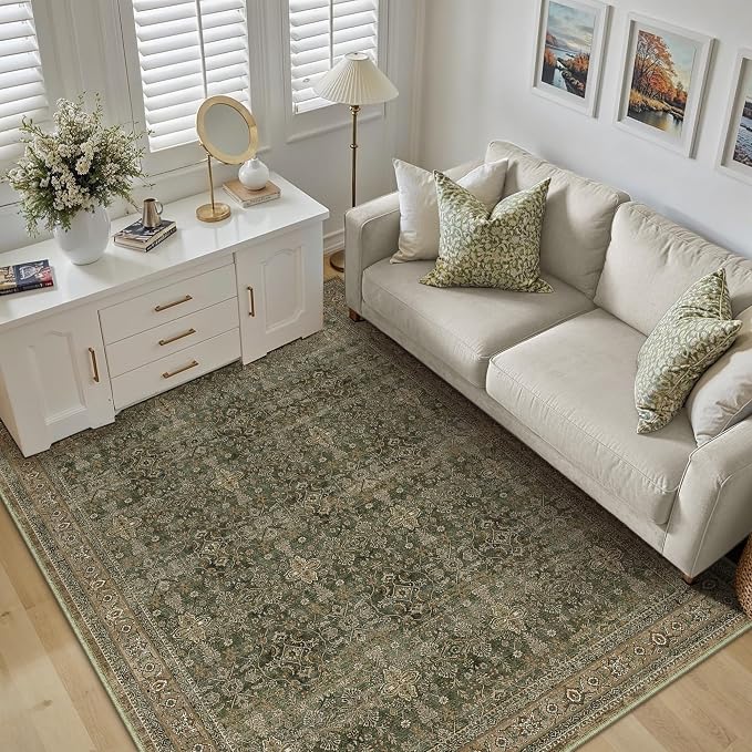 PureCozy Area Rug 5x7 Green Brown Washable Vintage Living Room Carpetb - Image 4