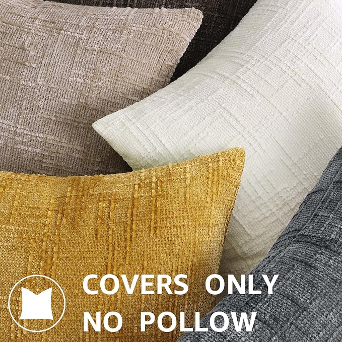 decorUhome Oatmeal Chenille Euro Sham Throw Pillow Covers 26x26 Set of 2 - Image 8
