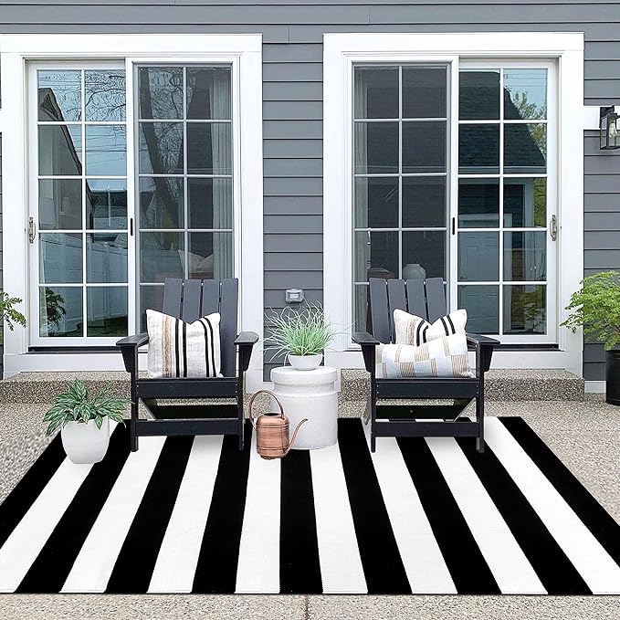 IOHOUZE Black White Striped Rug -4x6 Front Door Mats Outdoor, Washable Rug - Image 4