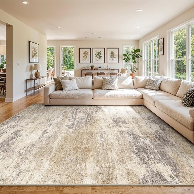 10x12 Washable Area Rug for Bedroom: Modern Low-Pile Texture Carpets by EISUROM