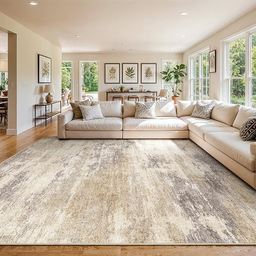 10x12 Washable Area Rug for Bedroom: Modern Low-Pile Texture Carpets by EISUROM