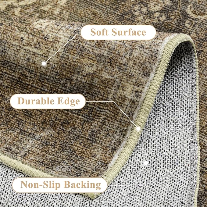 PureCozy Vintage Area Rug 8x10 Washable Brown Living Room Carpet Large Indoor - Image 6