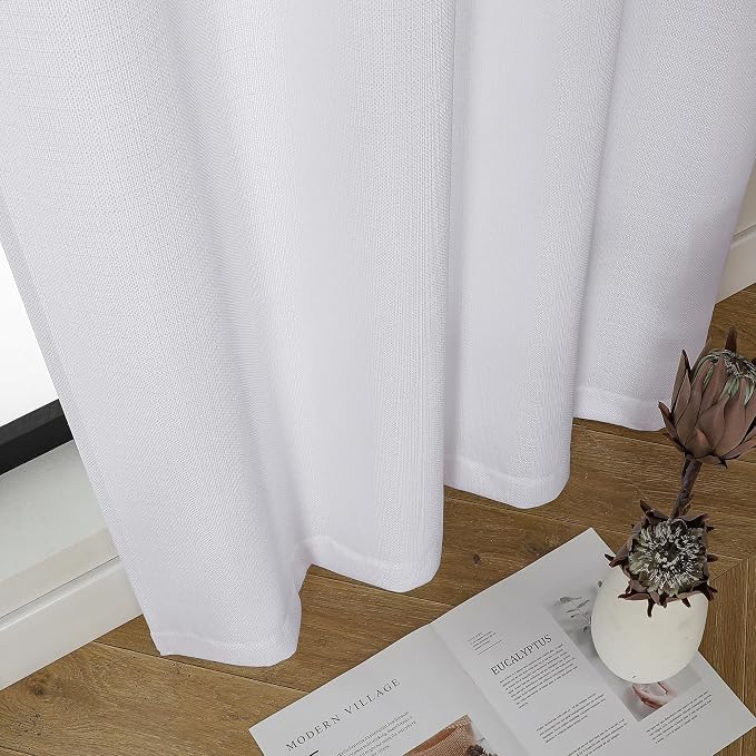 Chyhomenyc White Curtains 45 Inch Length 2 Panels, Faux Linen Textured Semi - Image 8