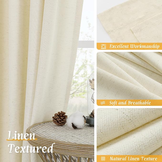 LAMIT 54 Inch Short Window Linen Curtains, Light Beige Soft Thick Light - Image 7