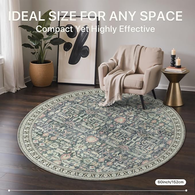 Bavni Round Rug 5ft-Machine Washable Area Rugs Non-Slip - Image 3