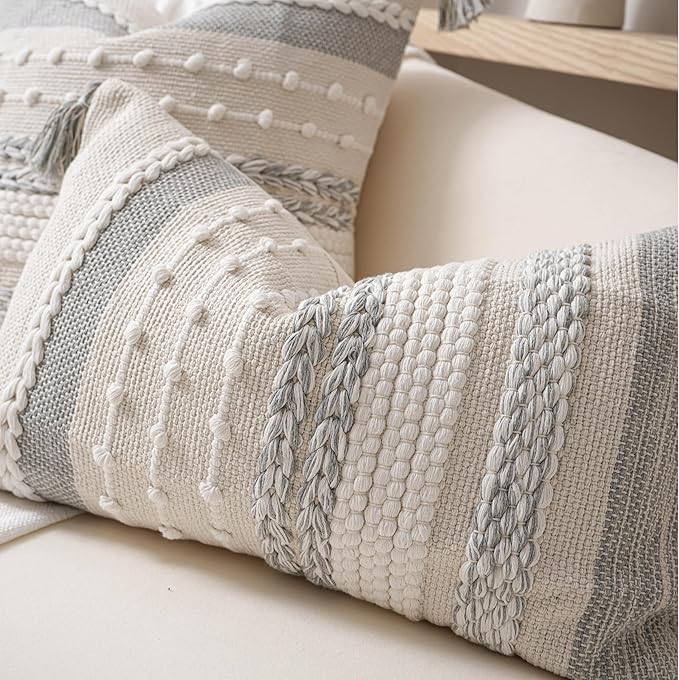 BlissBlush Gray Decorative Lumbar Pillow Cover 14x24, Farmhouse Lumbar Throw - Image 6
