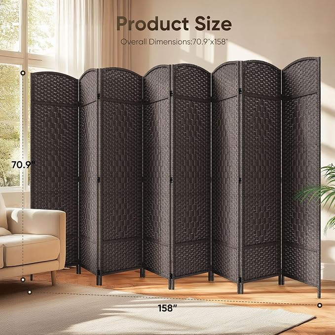 JOSTYLE Room Divider 6ft. Tall Extra Wide Room Partition Wall, 8 Panel Foldable - Image 2