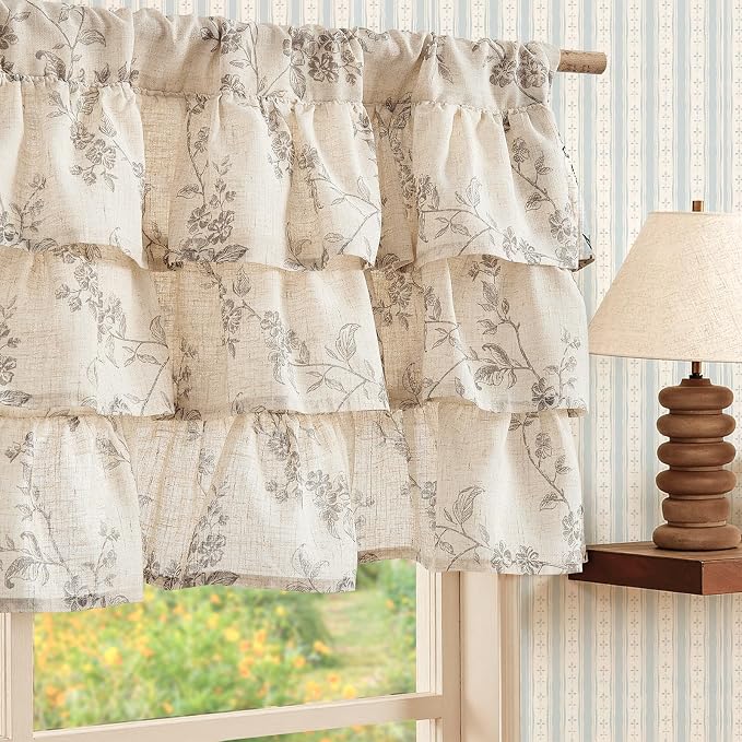 jinchan Ruffled Gray Floral Valance Curtain Shabbychic Linen Window Valance 18 by JINCHAN